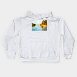 Golden tropical scene at sunset. Kids Hoodie